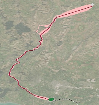 Two locations are connected by a corridor area and a line of the least-cost path Two locations are connected by a corridor area and a line of the least-cost path