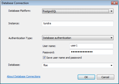 Example of a connection to a PostgreSQL database